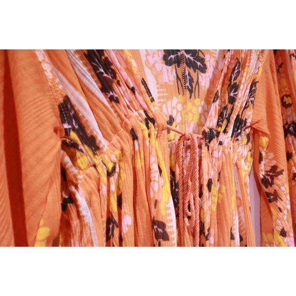 Free People Floral Boho Midi Dress Long Sleeve Flowy Peasant Style – Size XS - Picture 4 of 8